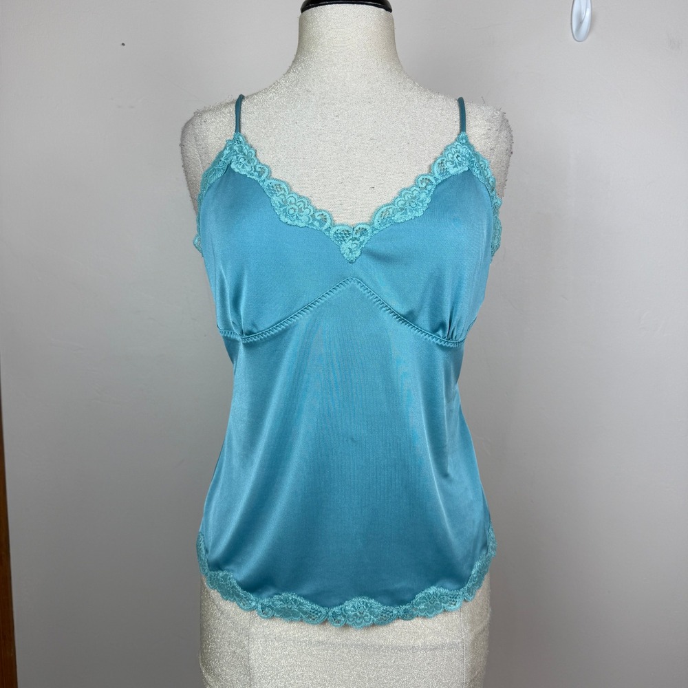 The Limited Camisole Women L Turquoise Blue Lace Trim Vtg Y2K Cami Romantic Luxe